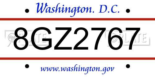 8GZ2767 District Of Columbia License Plate