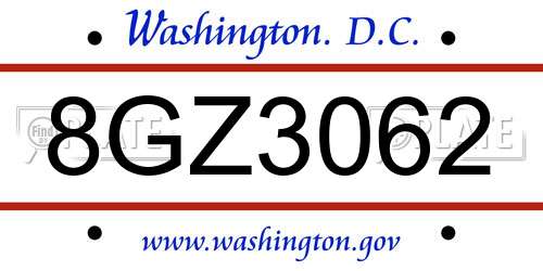 8GZ3062 District Of Columbia License Plate