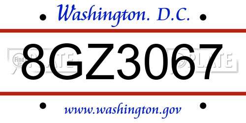 8GZ3067 District Of Columbia License Plate
