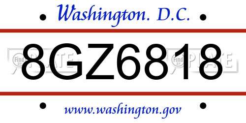 8GZ6818 District Of Columbia License Plate