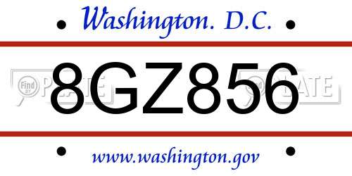 8GZ856 District Of Columbia License Plate