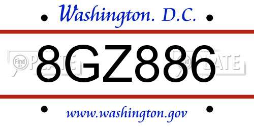 8GZ886 District Of Columbia License Plate