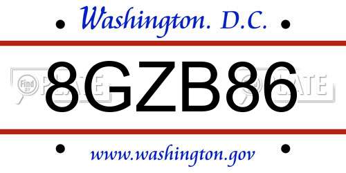 8GZB86 District Of Columbia License Plate