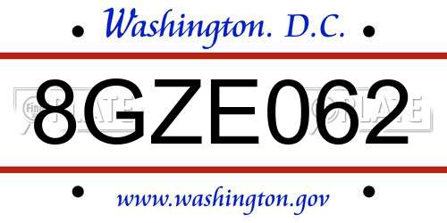 8GZE062 District Of Columbia License Plate