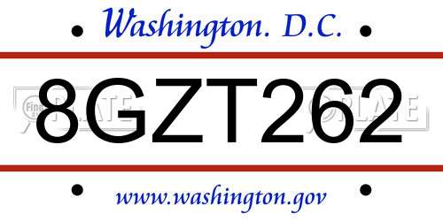8GZT262 District Of Columbia License Plate