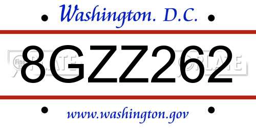 8GZZ262 District Of Columbia License Plate
