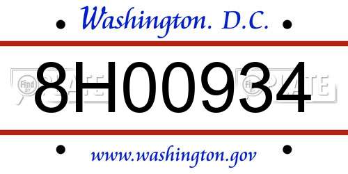 8H00934 District Of Columbia License Plate