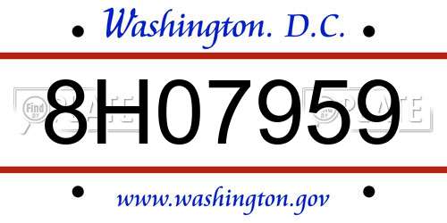 8H07959 District Of Columbia License Plate