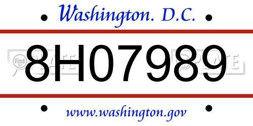 8H07989 District Of Columbia License Plate
