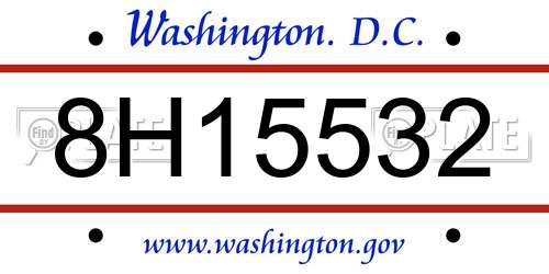 8H15532 District Of Columbia License Plate