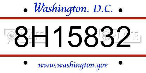 8H15832 District Of Columbia License Plate