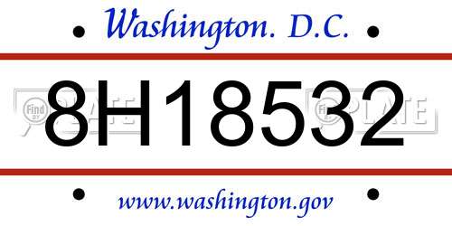 8H18532 District Of Columbia License Plate