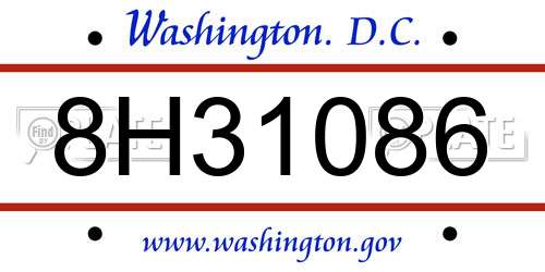 8H31086 District Of Columbia License Plate