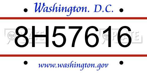 8H57616 District Of Columbia License Plate