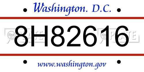 8H82616 District Of Columbia License Plate
