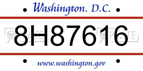 8H87616 District Of Columbia License Plate