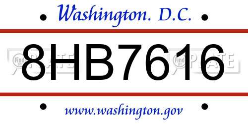 8HB7616 District Of Columbia License Plate