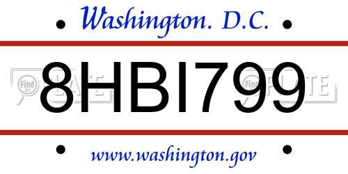 8HBI799 District Of Columbia License Plate