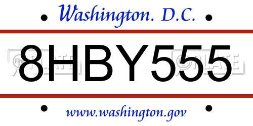 8HBY555 District Of Columbia License Plate