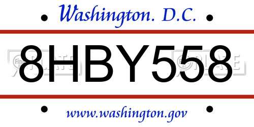 8HBY558 District Of Columbia License Plate