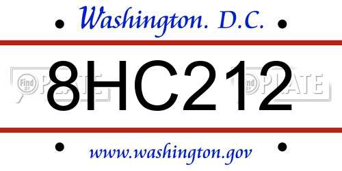 8HC212 District Of Columbia License Plate