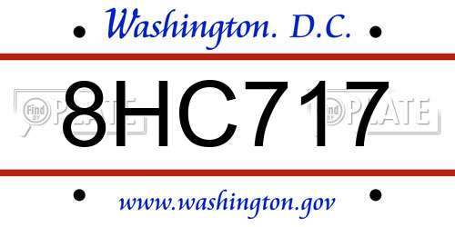 8HC717 District Of Columbia License Plate