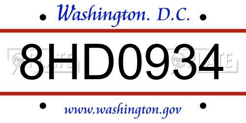 8HD0934 District Of Columbia License Plate