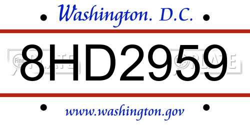 8HD2959 District Of Columbia License Plate