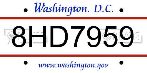 8HD7959 District Of Columbia License Plate