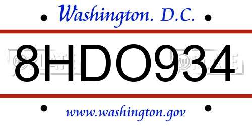8HDO934 District Of Columbia License Plate