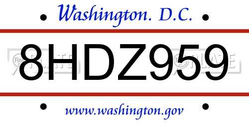 8HDZ959 District Of Columbia License Plate
