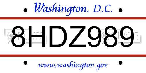 8HDZ989 District Of Columbia License Plate