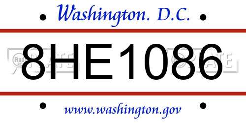8HE1086 District Of Columbia License Plate