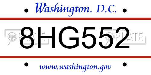 8HG552 District Of Columbia License Plate