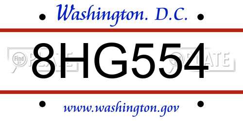 8HG554 District Of Columbia License Plate