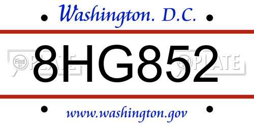 8HG852 District Of Columbia License Plate