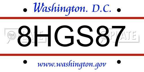 8HGS87 District Of Columbia License Plate
