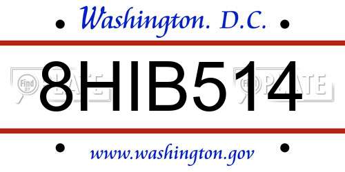 8HIB514 District Of Columbia License Plate