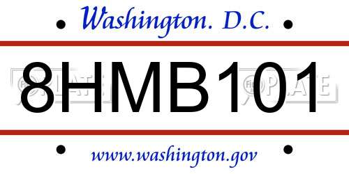 8HMB101 District Of Columbia License Plate