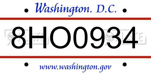 8HO0934 District Of Columbia License Plate