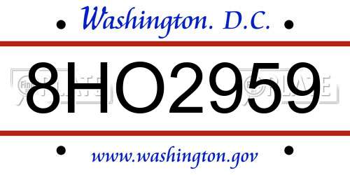 8HO2959 District Of Columbia License Plate
