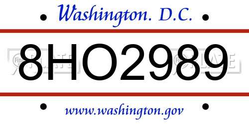 8HO2989 District Of Columbia License Plate