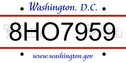 8HO7959 District Of Columbia License Plate