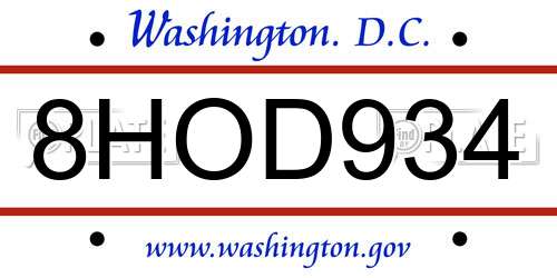 8HOD934 District Of Columbia License Plate