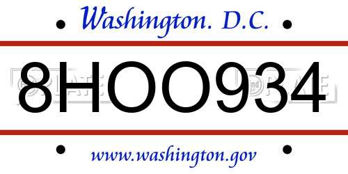 8HOO934 District Of Columbia License Plate