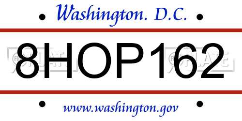 8HOP162 District Of Columbia License Plate