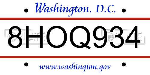 8HOQ934 District Of Columbia License Plate