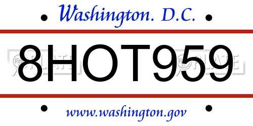 8HOT959 District Of Columbia License Plate