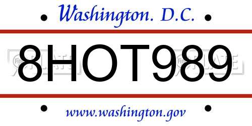 8HOT989 District Of Columbia License Plate