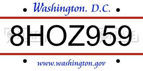 8HOZ959 District Of Columbia License Plate